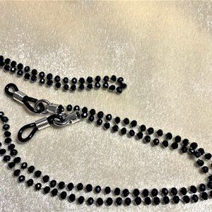 Jet Black Glass Eyeglass Chain Holder #1359